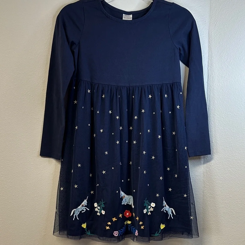 Hanna Andersson Make It Magic Soft Tulle Navy Dress Girls Size 10 EUC